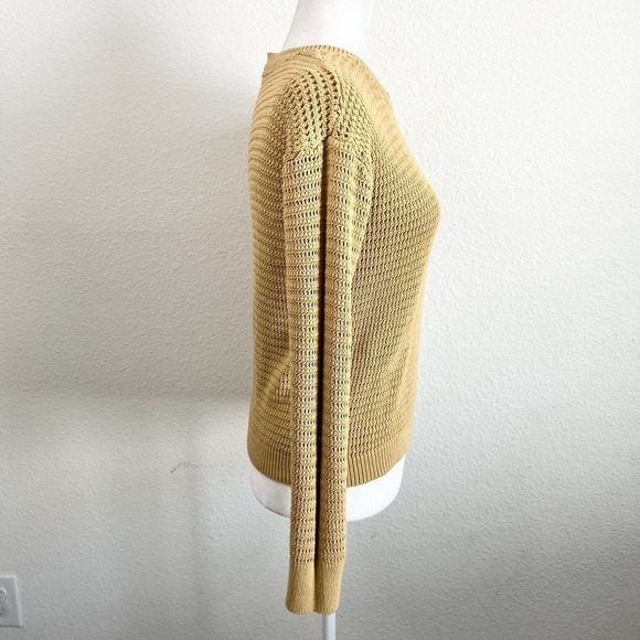 Hem & Thread Mustard Yellow Open Knit Cotton Long Sleeve Sweater Women's Small - Picture 5 of 8